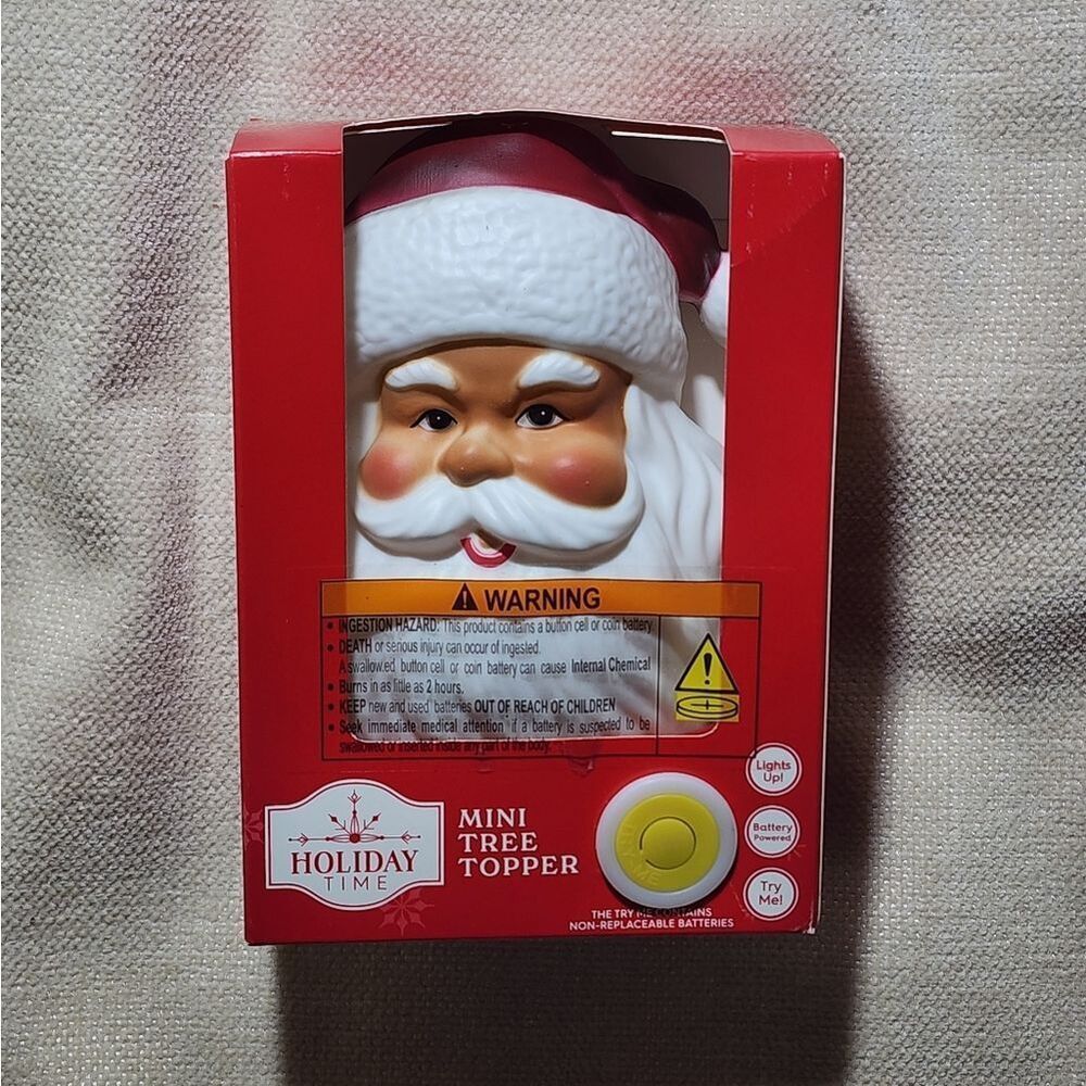 Mini Santa Head Face Tree Topper Led Lighted Holiday Time 6 inch Blow Mold